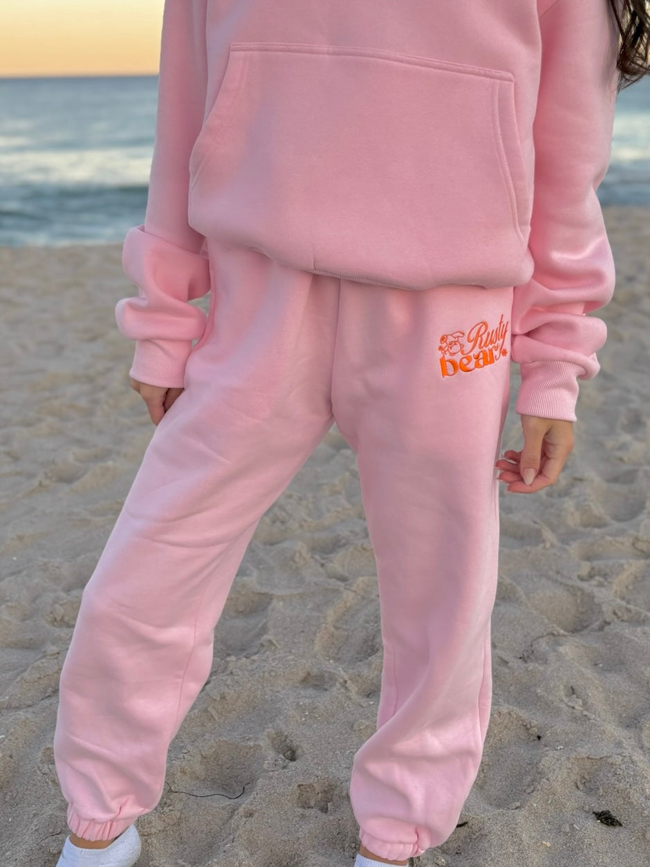 pink & orange cuffed bottom sweatpants