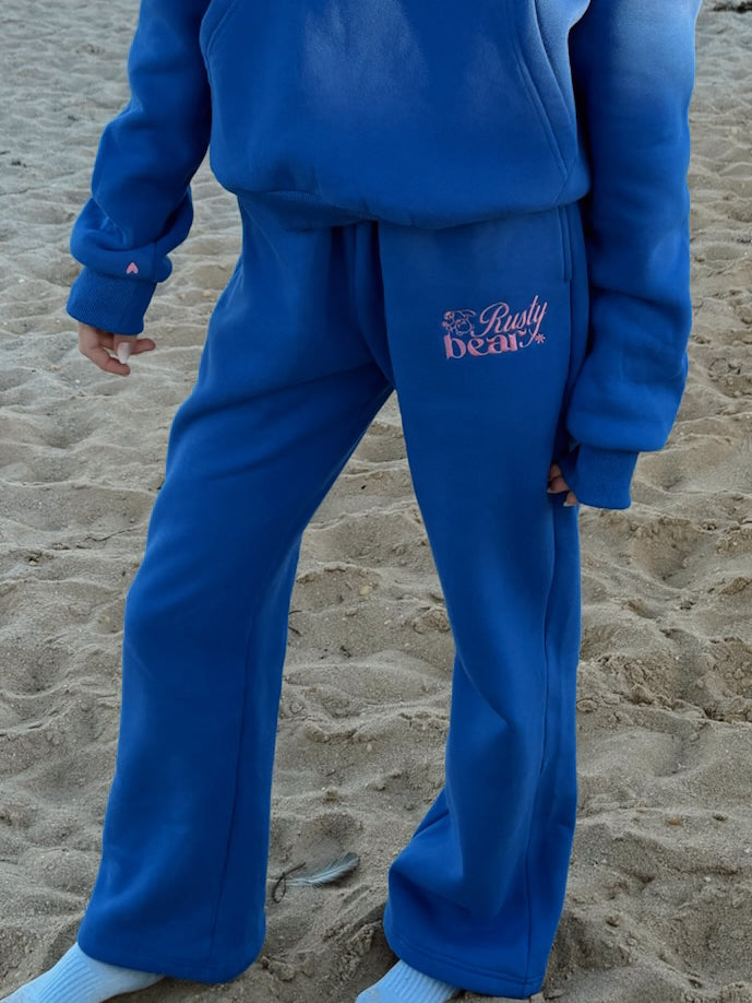 royal blue & pink open bottom sweatpants