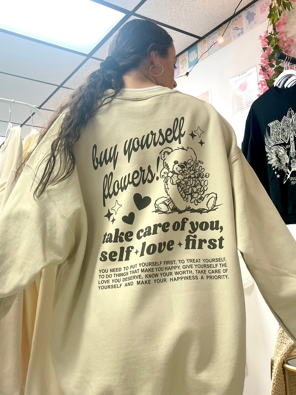 "Buy Yourself Flowers" Teddy Bear Crewneck
