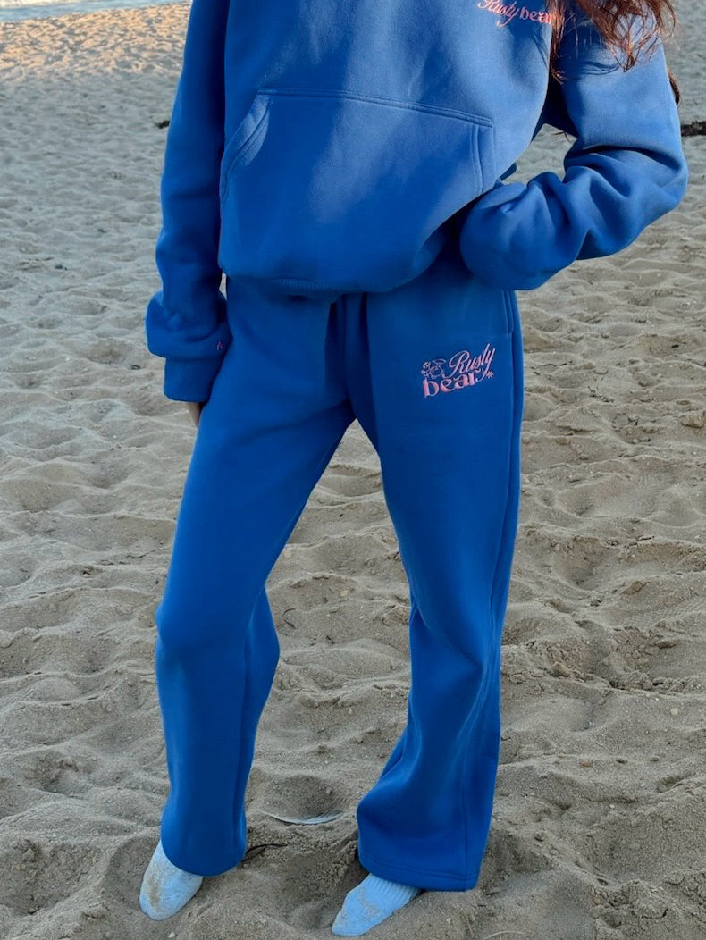 royal blue & pink open bottom sweatpants
