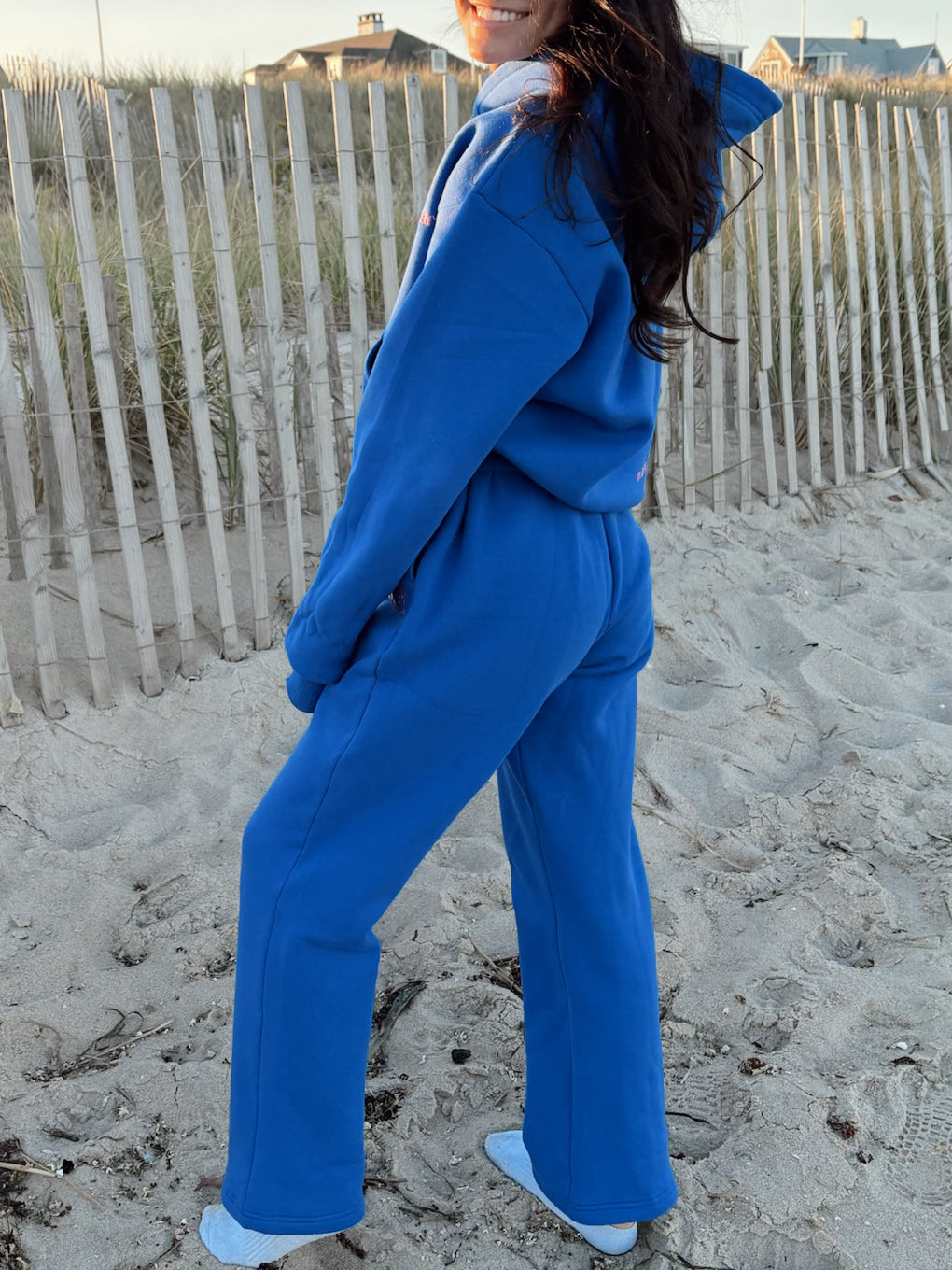 royal blue & pink open bottom sweatpants