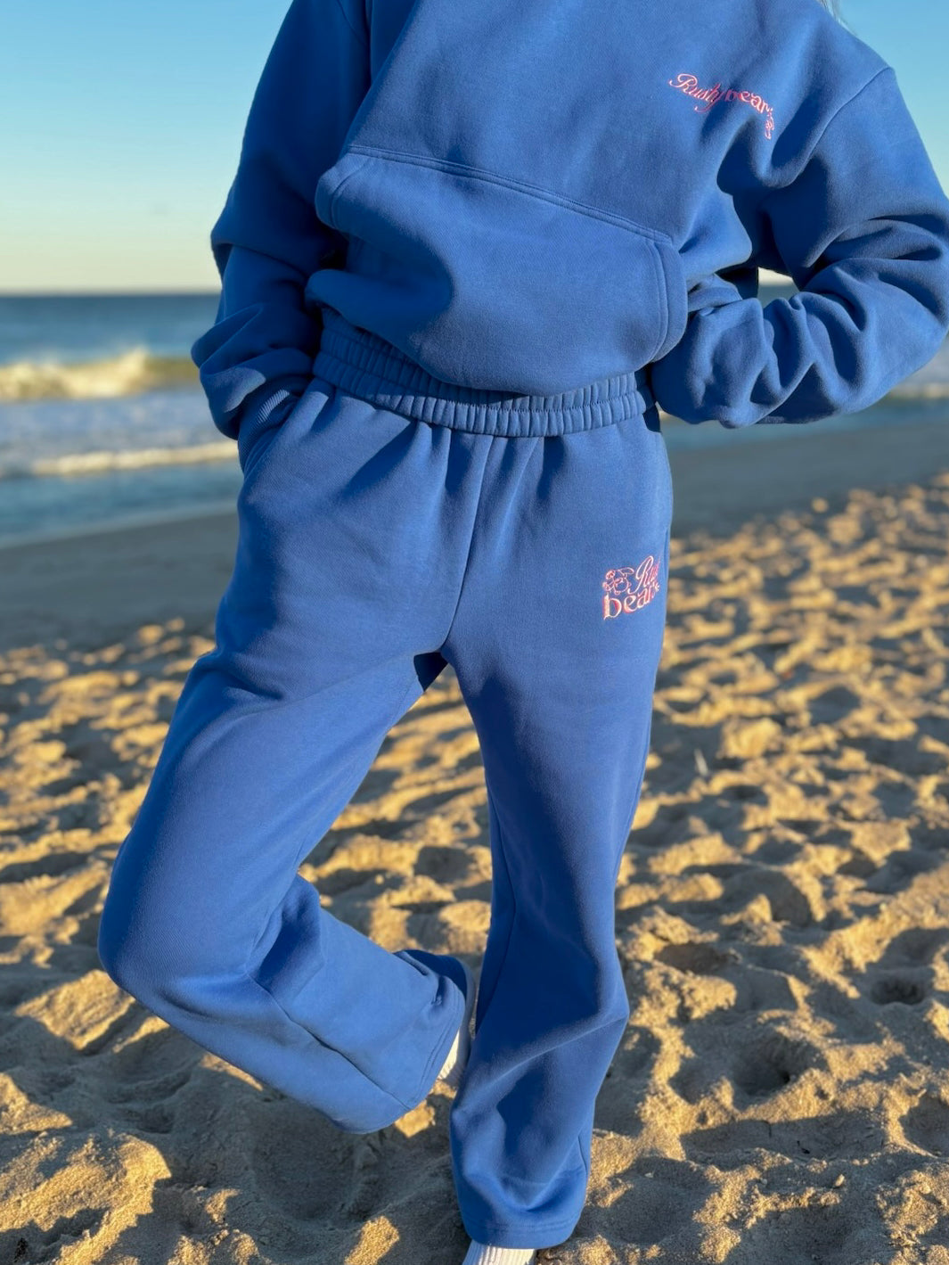 royal blue & pink open bottom sweatpants