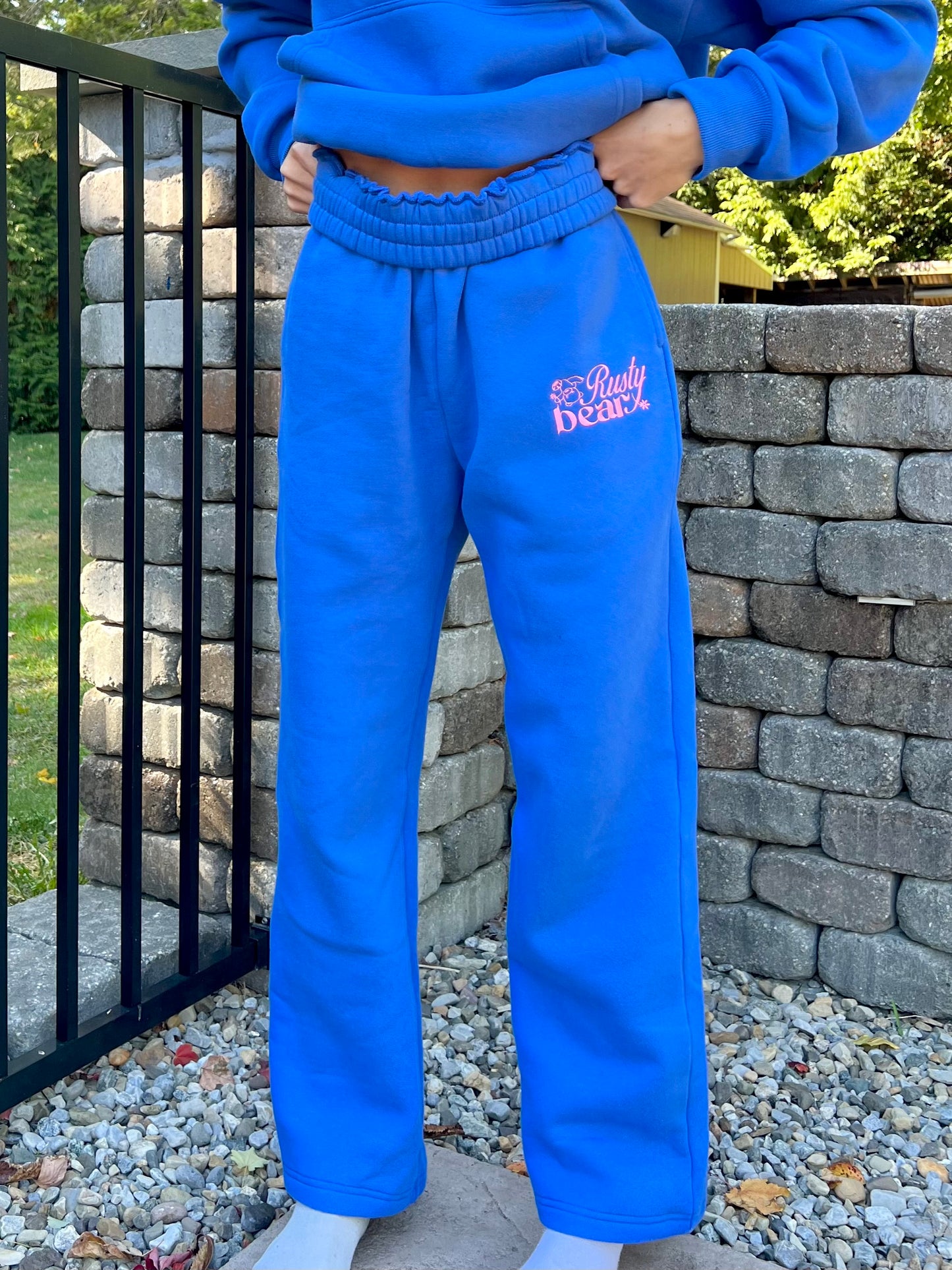 royal blue & pink open bottom sweatpants