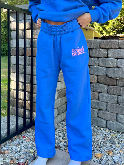 royal blue & pink open bottom sweatpants