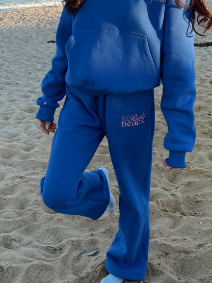 royal blue & pink open bottom sweatpants
